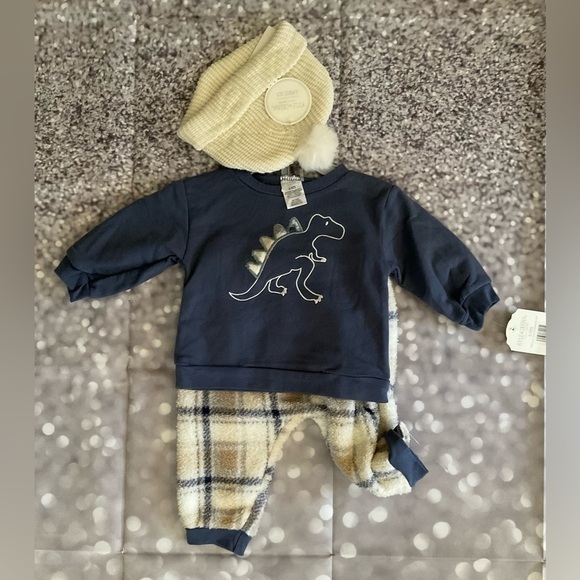Baby BoyKyle & Deena 3pc. Dino Top & Fur Joggers Set - Picture 1 of 7